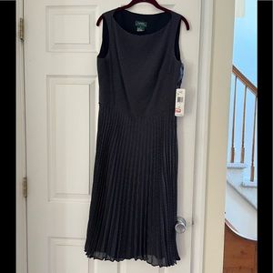 Ralph Lauren navy blue sleeveless pleated dress, size 14